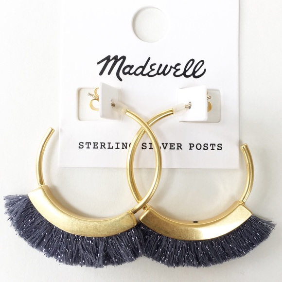 MADEWELL Fringe Hoop Earrings-Hematite Lurex-New - Picture 2 of 6